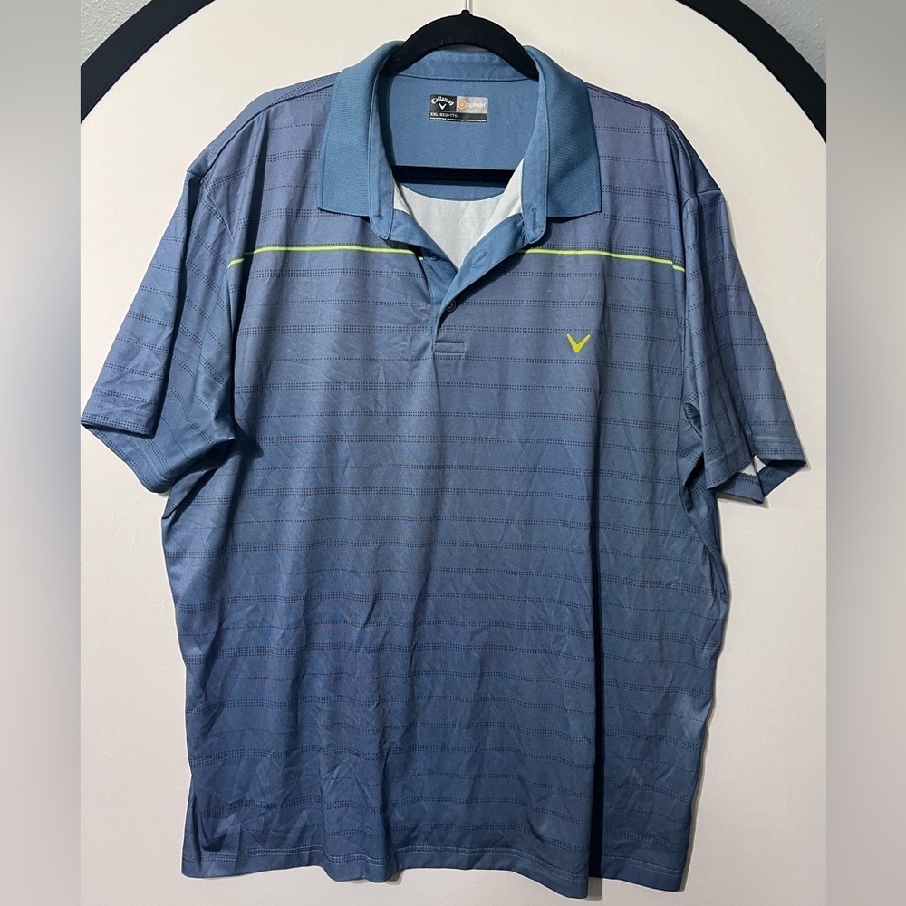Callaway Polo Shirt Men's Sz XXL Blue Striped Golf Performance Opti Dri LIKE NEW